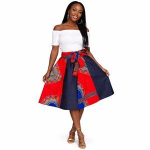 African Dashiki Denim Skirt With Head Scarf Free/Plus Size African Skirt